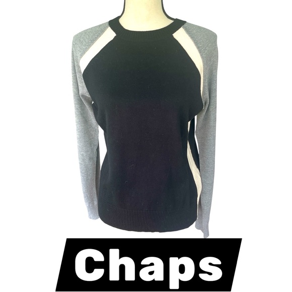 Chaps Sweaters - Chaps Womens Cottonblend Long Sleeve Black Gray‎ and Cream Sweater Size Medium
